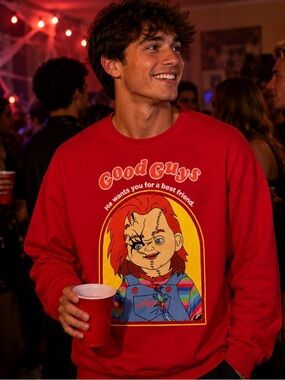 Chucky "Good Guys" Red Graphic Sweatshirt Crewneck Men's Large Horror Pullover